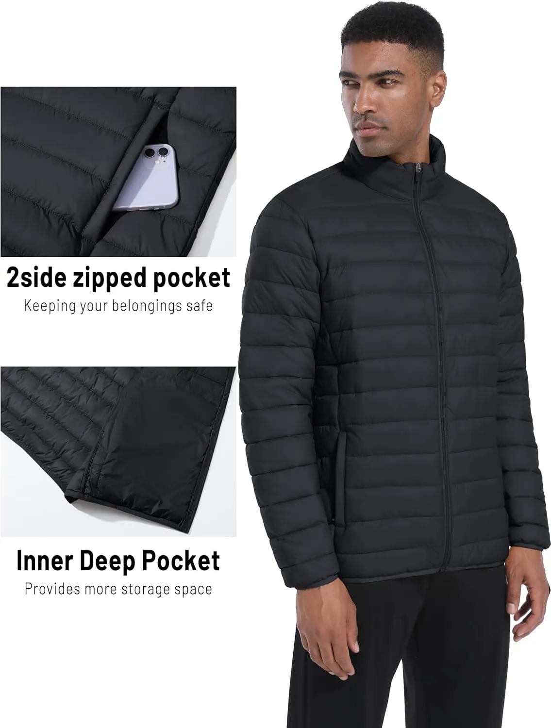Mens Lightweight Puffer Jackets Warm Puffy Winter Down Jacket Windproof Water Repellent Quilted Coat