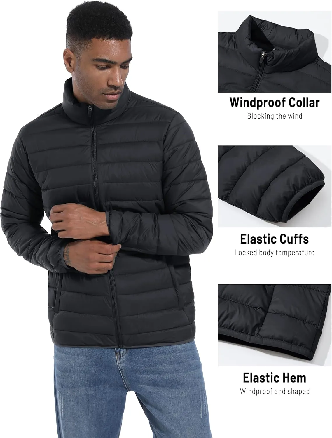 Mens Lightweight Puffer Jackets Warm Puffy Winter Down Jacket Windproof Water Repellent Quilted Coat