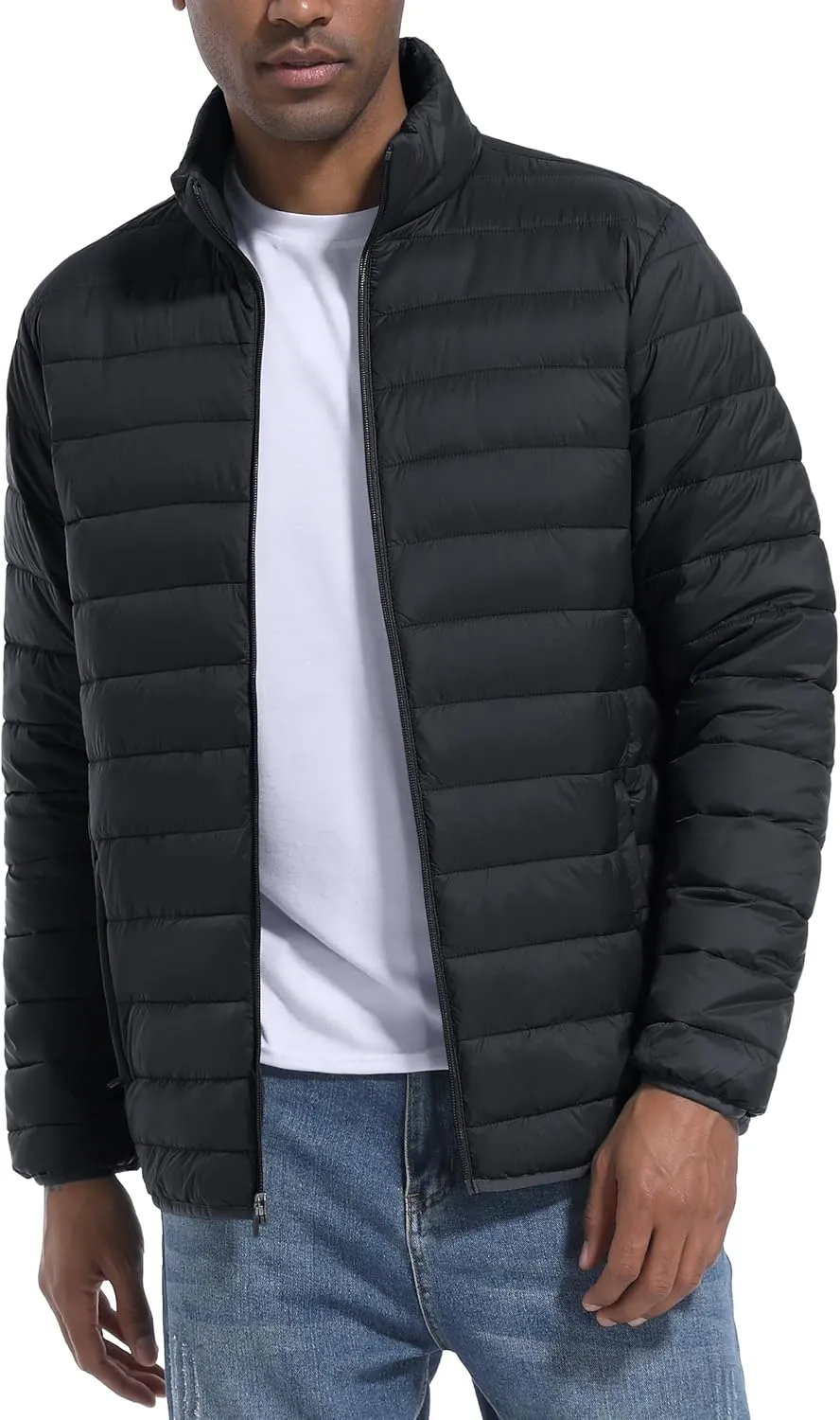 Mens Lightweight Puffer Jackets Warm Puffy Winter Down Jacket Windproof Water Repellent Quilted Coat