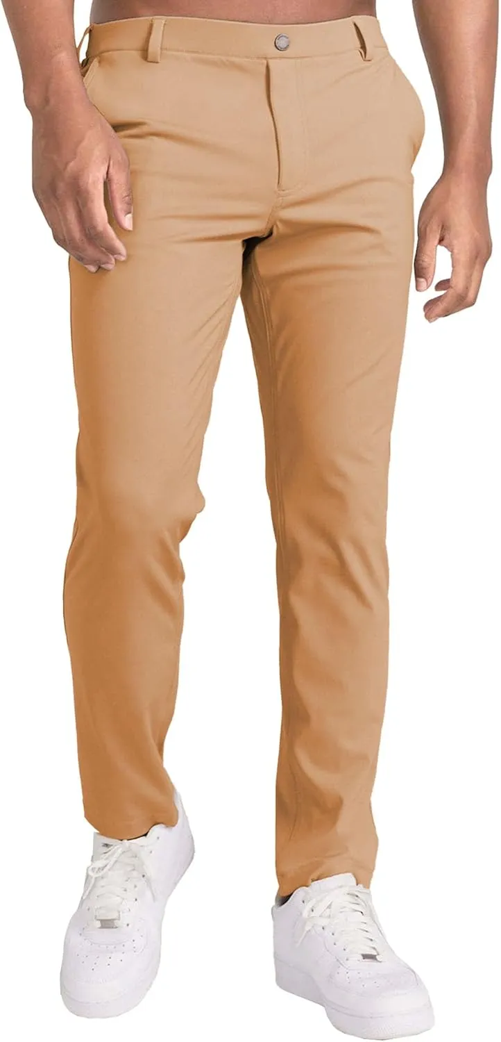 Men's Slim Fit Business Comfort Pants Straight Leg High Waist Casual Trousers Solid Basic Hiking Outdoor Pants