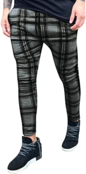 Men's Slim Fit Plaid Pants Stretch Waist Athletic Casual Trousers Breathable Slacks Comfy Work Joggers Pants with Pockets Dark Gray