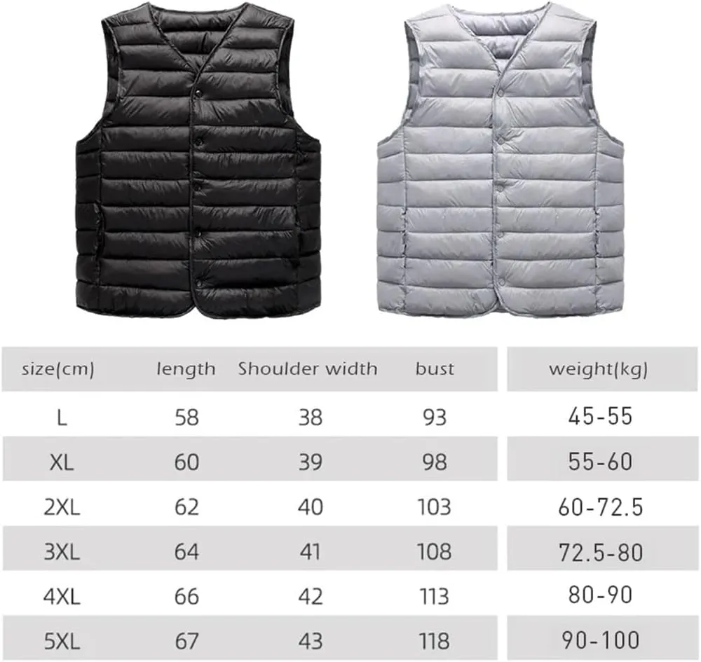 Mens Winter Coat Warm Sleeveless Jackets Lightweight Vest Coat Windproof Cotton-Padded Waistcoat Outerwear