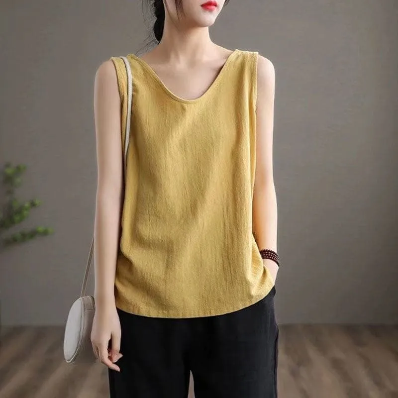 Mimi Cotton Linen V-neck Tank Top