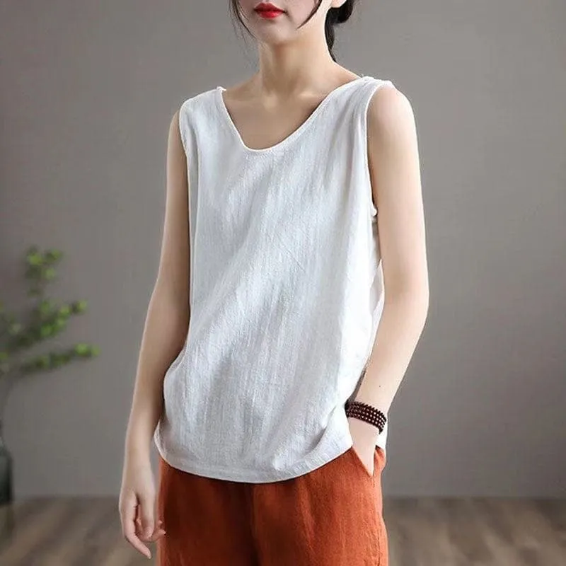 Mimi Cotton Linen V-neck Tank Top