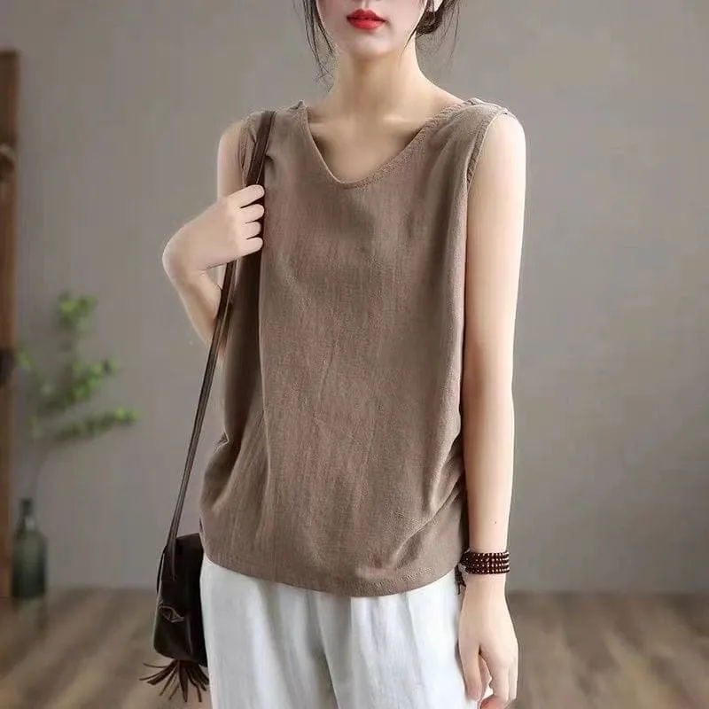 Mimi Cotton Linen V-neck Tank Top