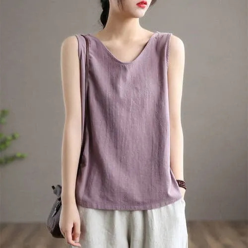 Mimi Cotton Linen V-neck Tank Top