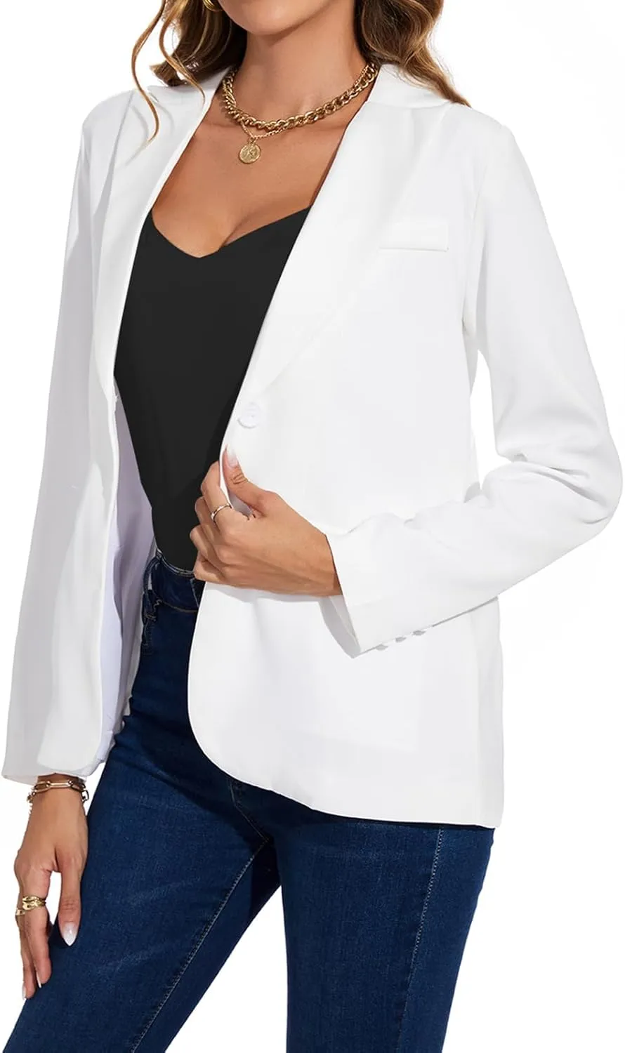 MINTLIMIT Women's Casual Long Sleeve Blazers Lapel Shoulder Pad Button Work Blazer Fully Lined Suit Jacket with Pockets