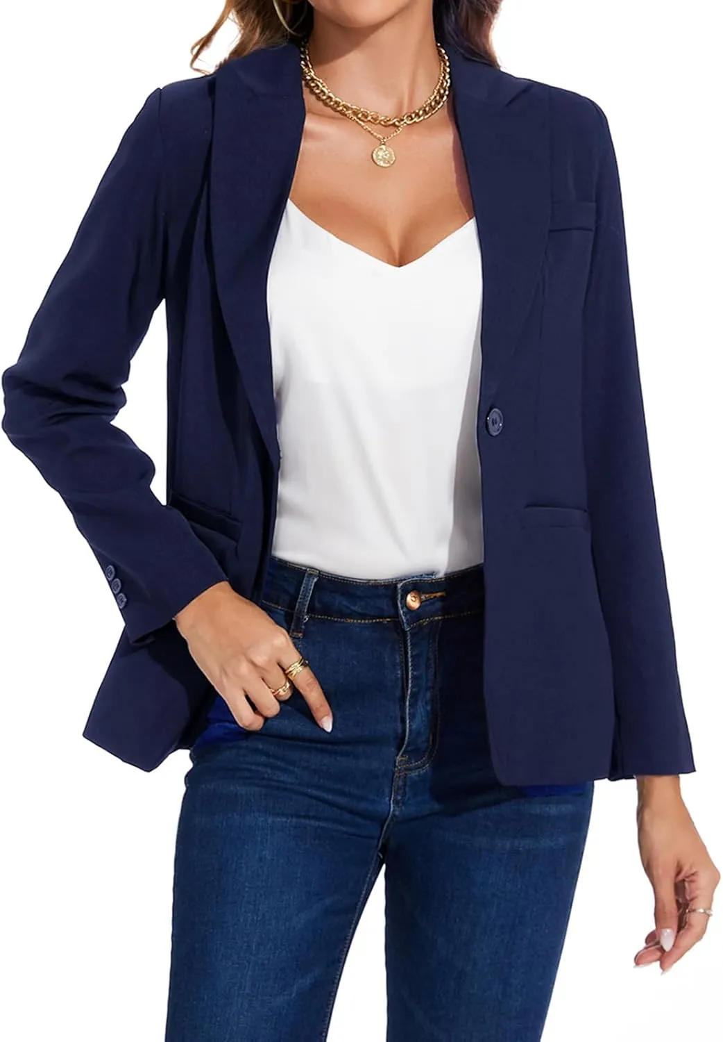 MINTLIMIT Women's Casual Long Sleeve Blazers Lapel Shoulder Pad Button Work Blazer Fully Lined Suit Jacket with Pockets