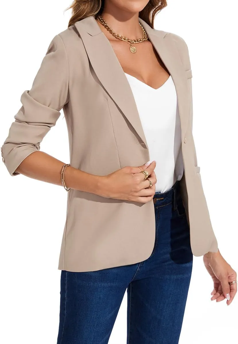 MINTLIMIT Women's Casual Long Sleeve Blazers Lapel Shoulder Pad Button Work Blazer Fully Lined Suit Jacket with Pockets