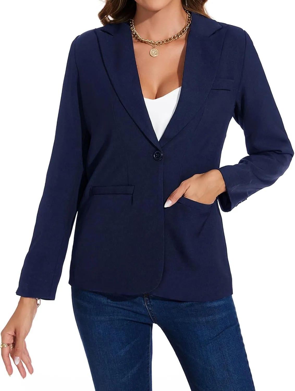 MINTLIMIT Women's Casual Long Sleeve Blazers Lapel Shoulder Pad Button Work Blazer Fully Lined Suit Jacket with Pockets