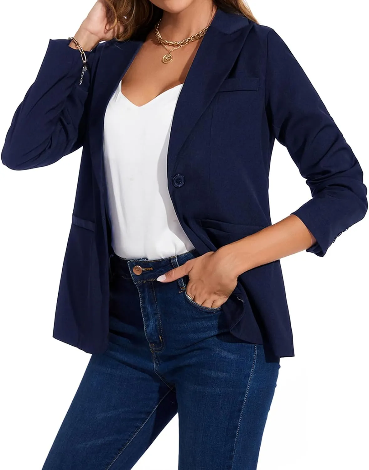 MINTLIMIT Women's Casual Long Sleeve Blazers Lapel Shoulder Pad Button Work Blazer Fully Lined Suit Jacket with Pockets