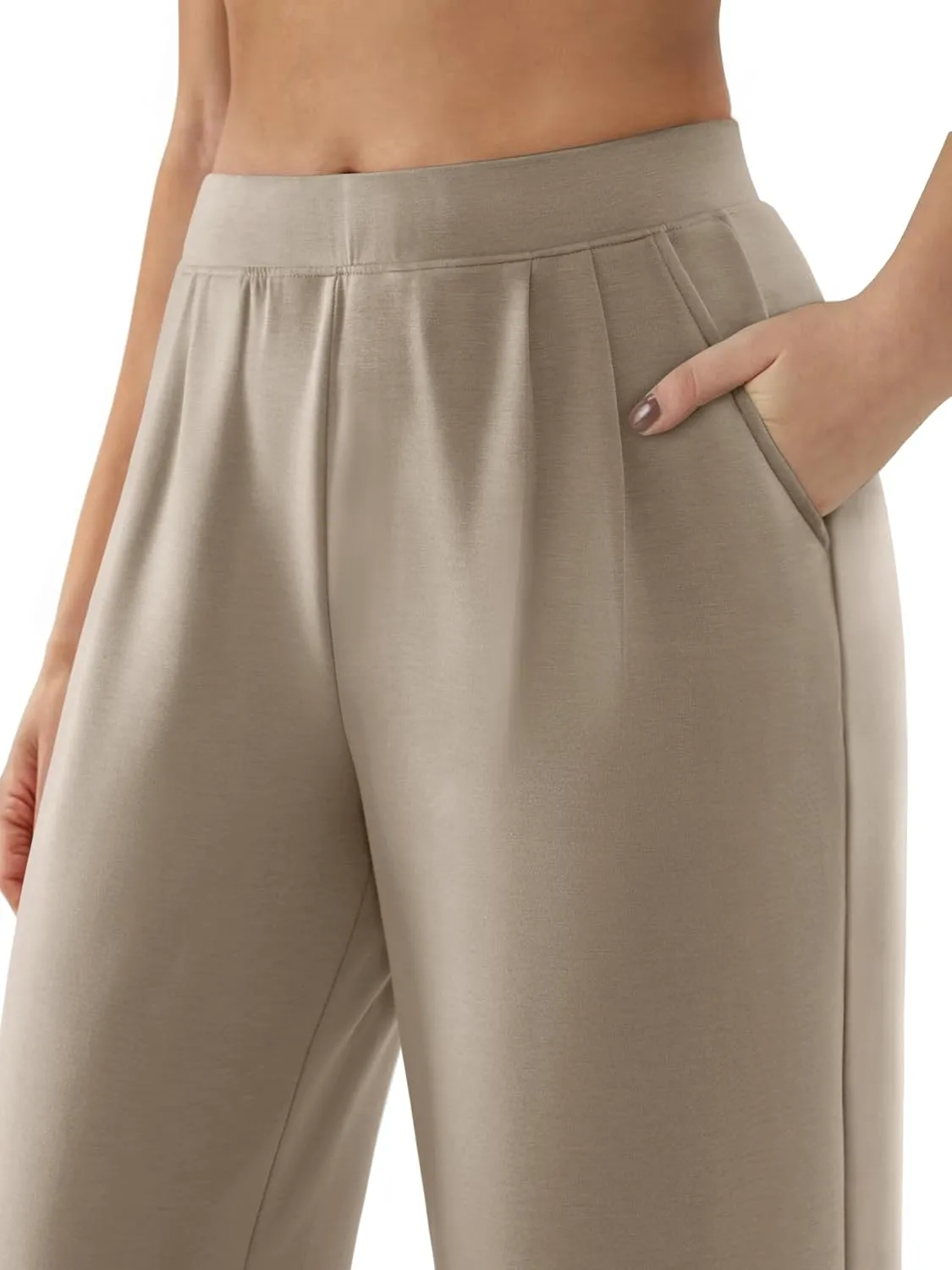 NIMIN Trousers Pants for Women Stretchy High Waisted Business Casual Slacks for Work Wide Leg Pleated Pull On Pants
