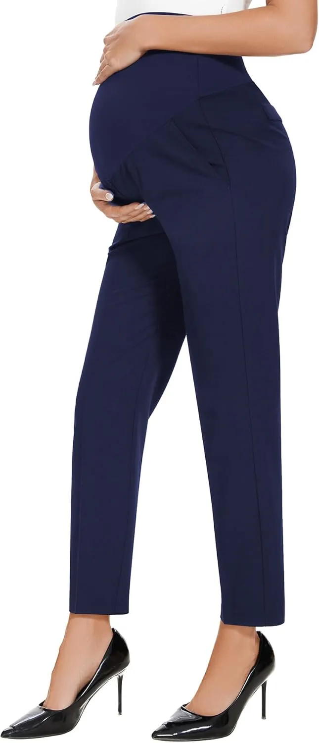 PACBREEZE Women's Maternity Pants for Work Capris Casual Comfort and Style Ankle Pants