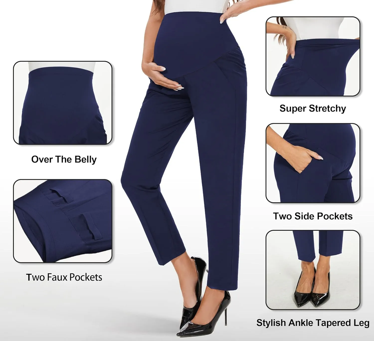 PACBREEZE Women's Maternity Pants for Work Capris Casual Comfort and Style Ankle Pants