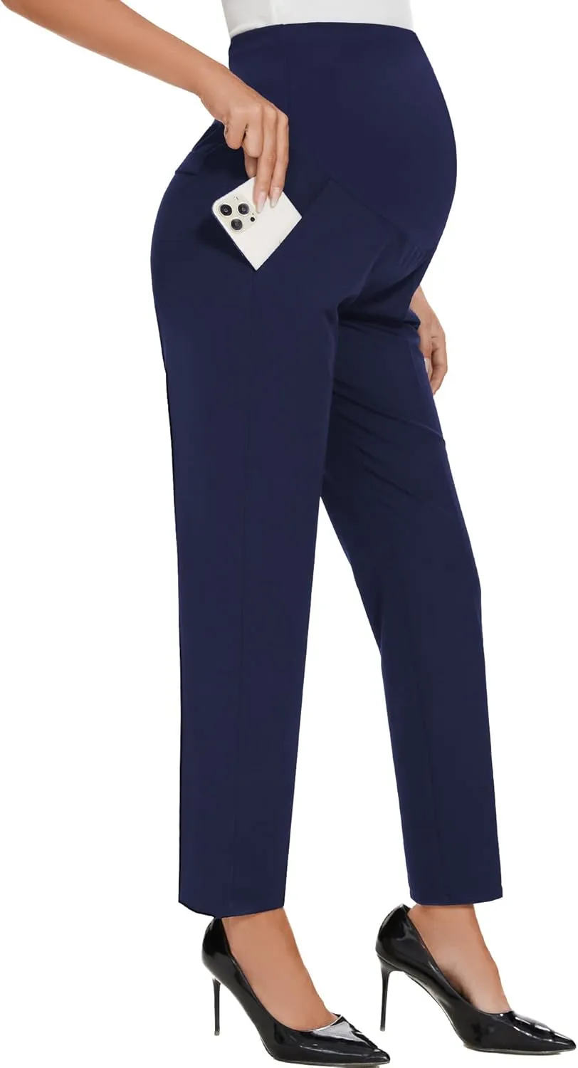 PACBREEZE Women's Maternity Pants for Work Capris Casual Comfort and Style Ankle Pants