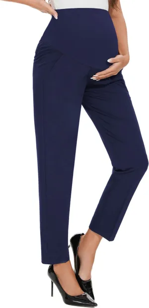 PACBREEZE Women's Maternity Pants for Work Capris Casual Comfort and Style Ankle Pants
