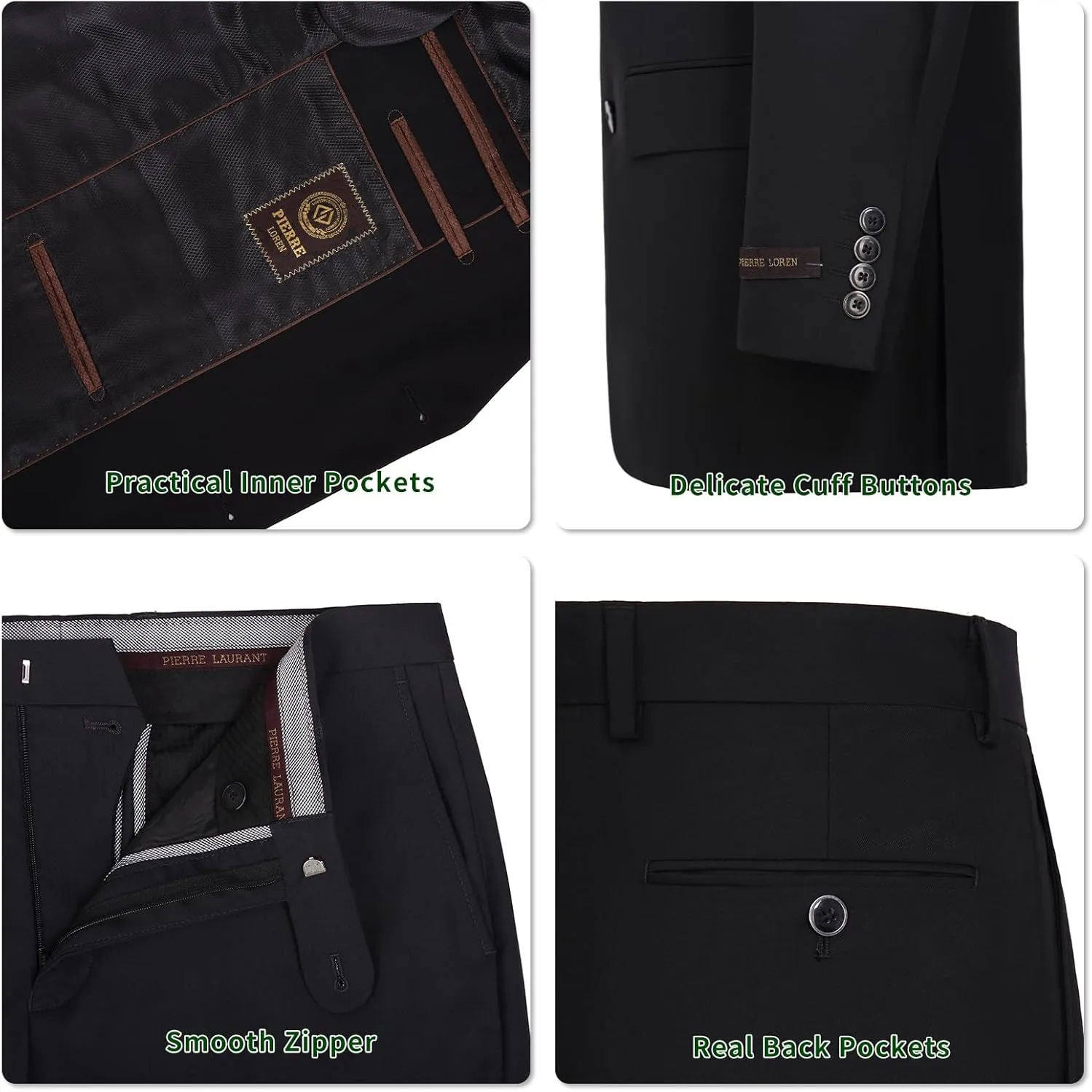 P&L Men's Suit 2 Piece Classic Fit Suits for Men Premium Business Suit Jacket & Pleated Pants Set for Wedding Prom