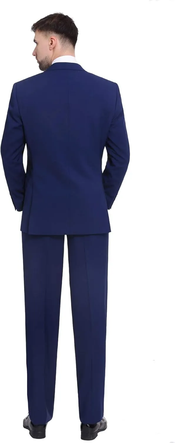 P&L Men's Suit 2 Piece Classic Fit Suits for Men Premium Business Suit Jacket & Pleated Pants Set for Wedding Prom