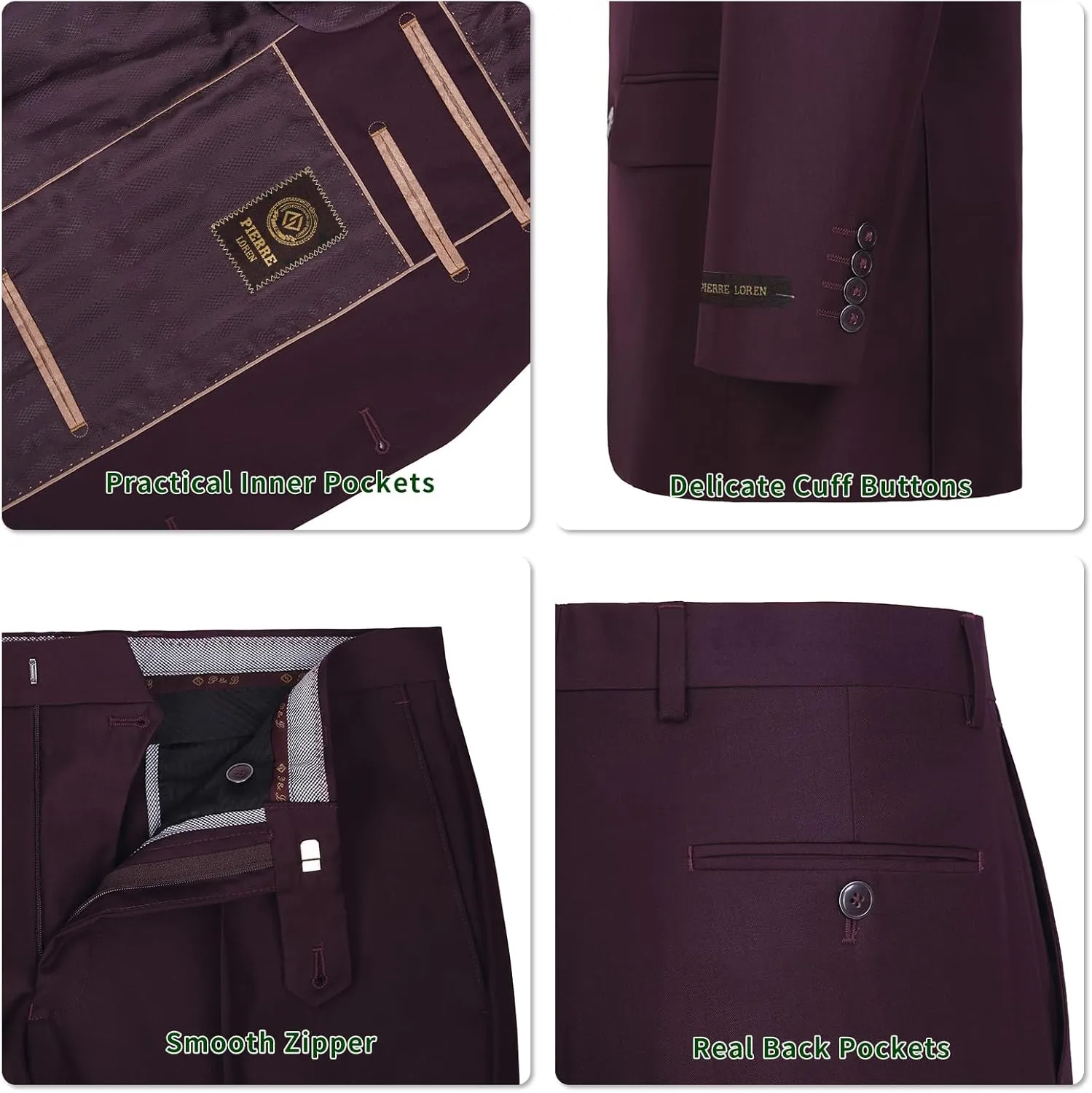 P&L Men's Suit 2 Piece Classic Fit Suits for Men Premium Business Suit Jacket & Pleated Pants Set for Wedding Prom