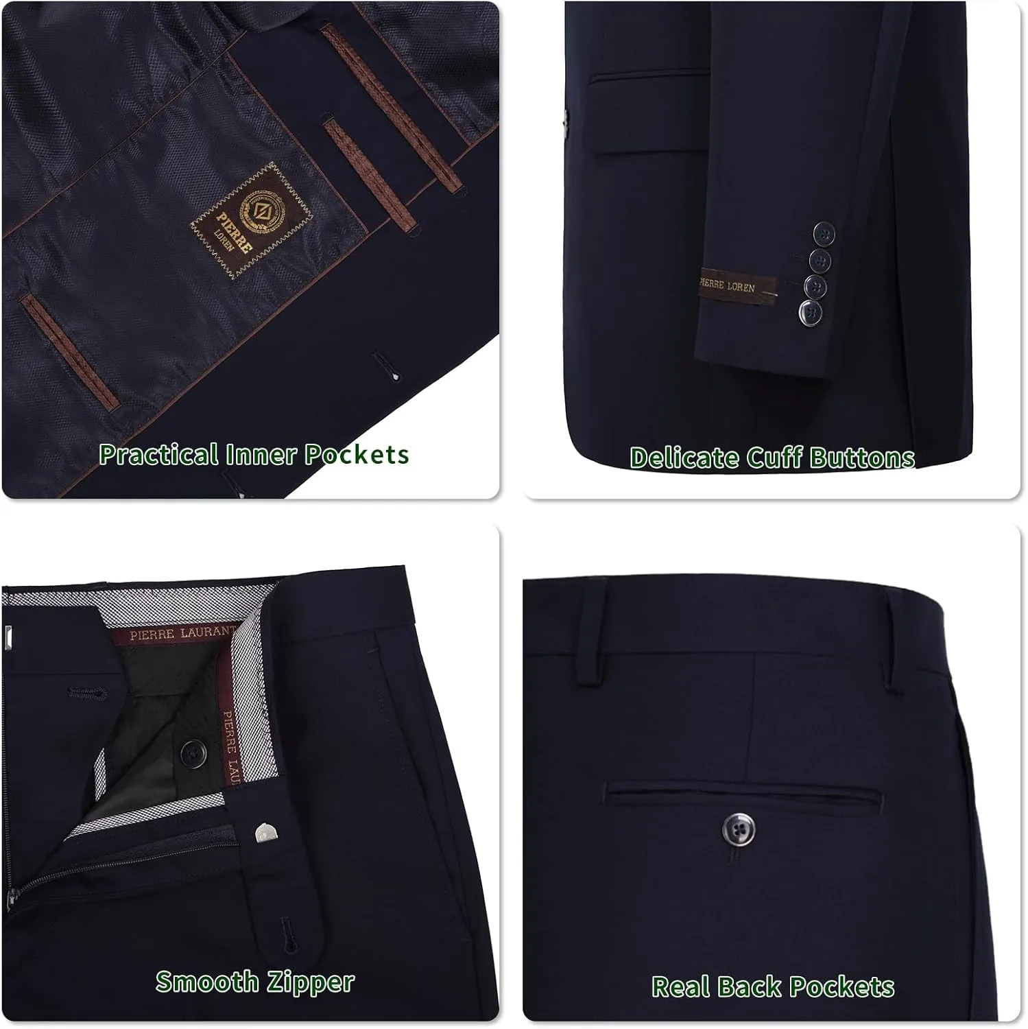 P&L Men's Suit 2 Piece Classic Fit Suits for Men Premium Business Suit Jacket & Pleated Pants Set for Wedding Prom