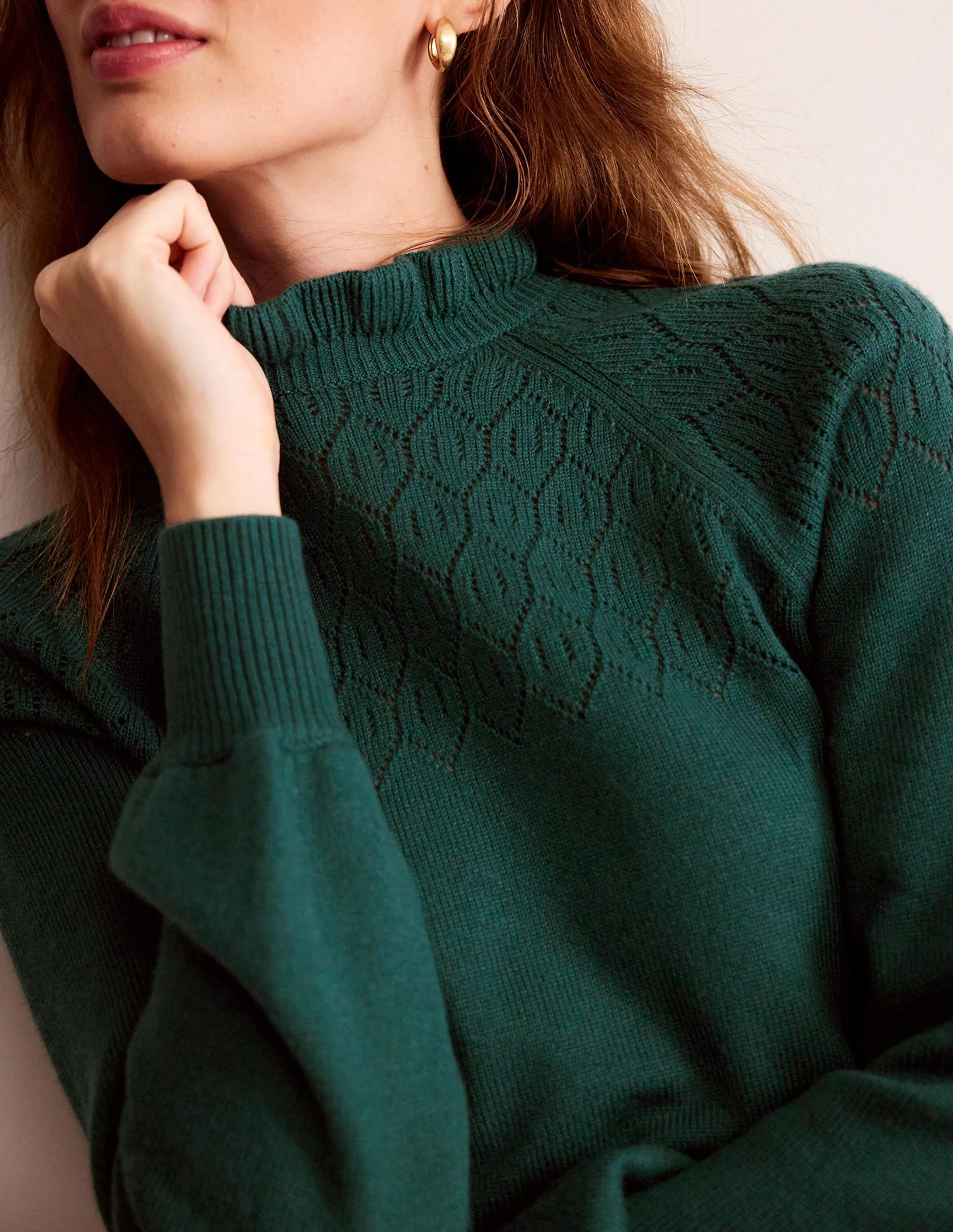 Pointelle Detailed Jumper-Emerald Night