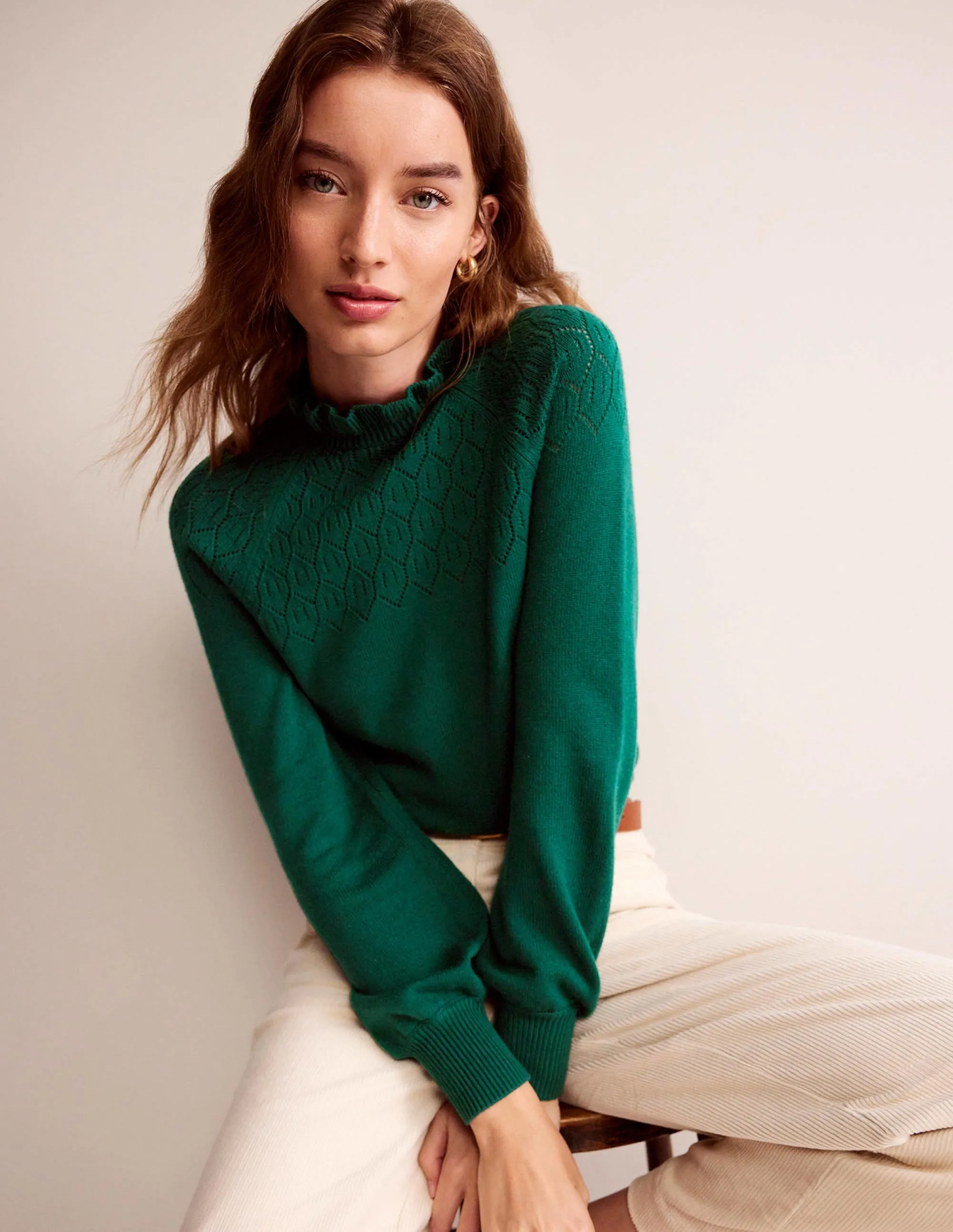 Pointelle Detailed Jumper-Emerald Night