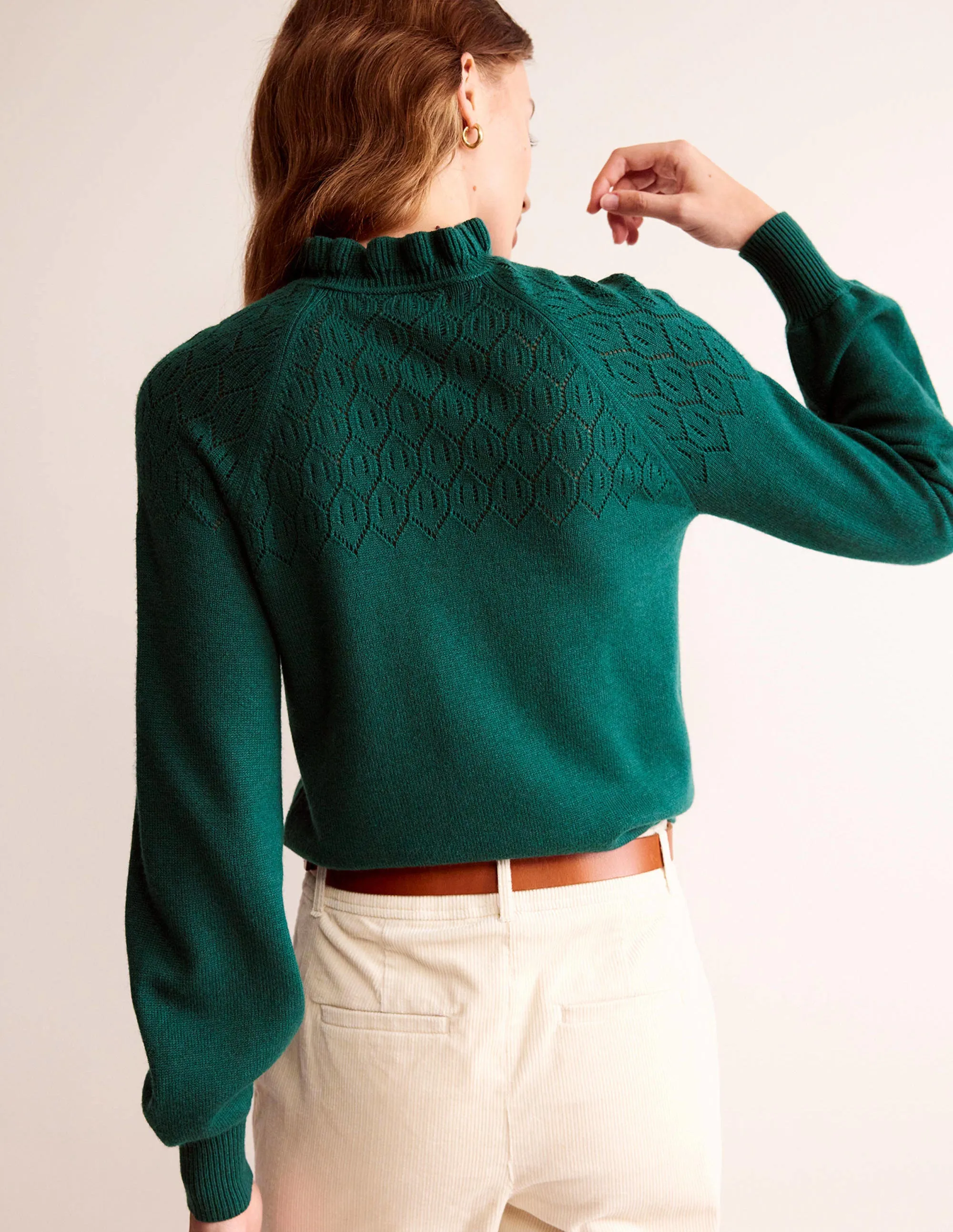 Pointelle Detailed Jumper-Emerald Night