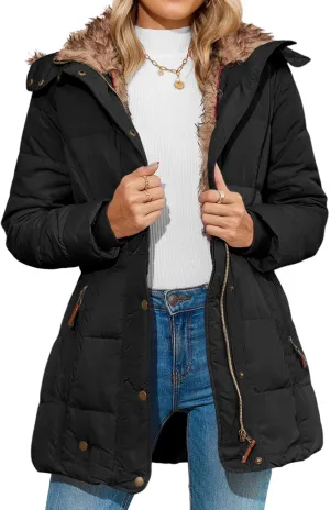 Remikstyt Womens Coats Winter Zipper Hooded Faux Fur Inside Down Jackets