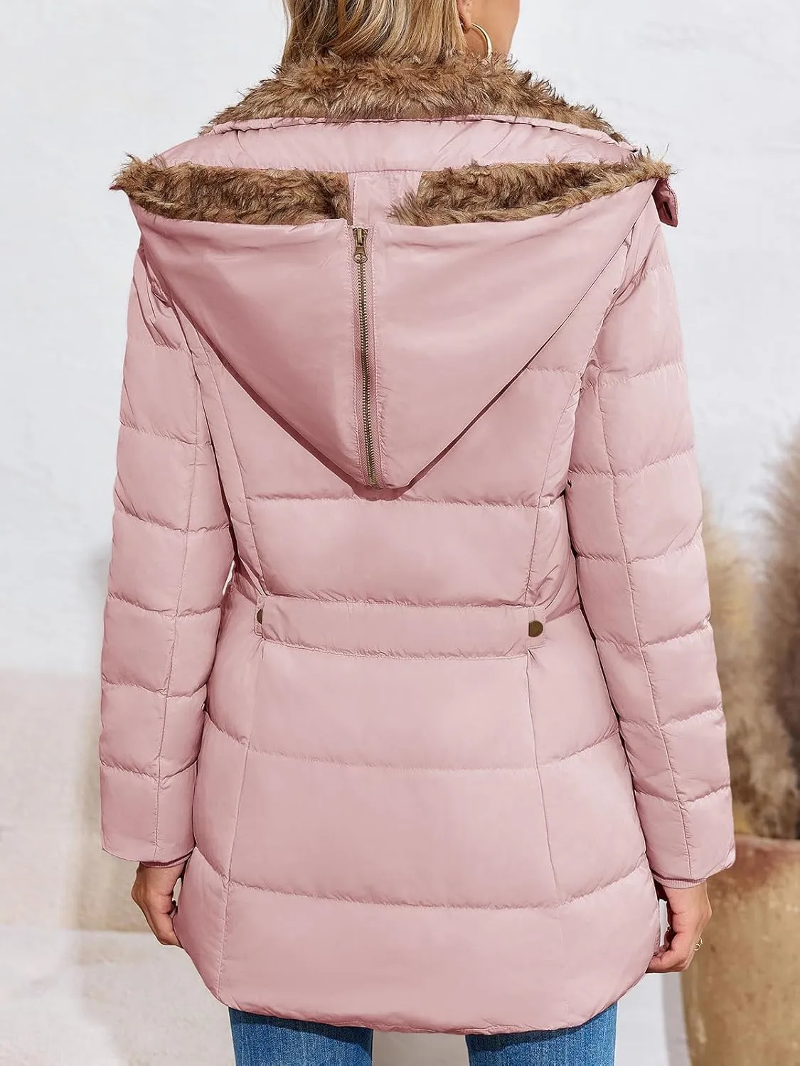 Remikstyt Womens Coats Winter Zipper Hooded Faux Fur Inside Down Jackets