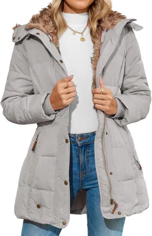 Remikstyt Womens Coats Winter Zipper Hooded Faux Fur Inside Down Jackets
