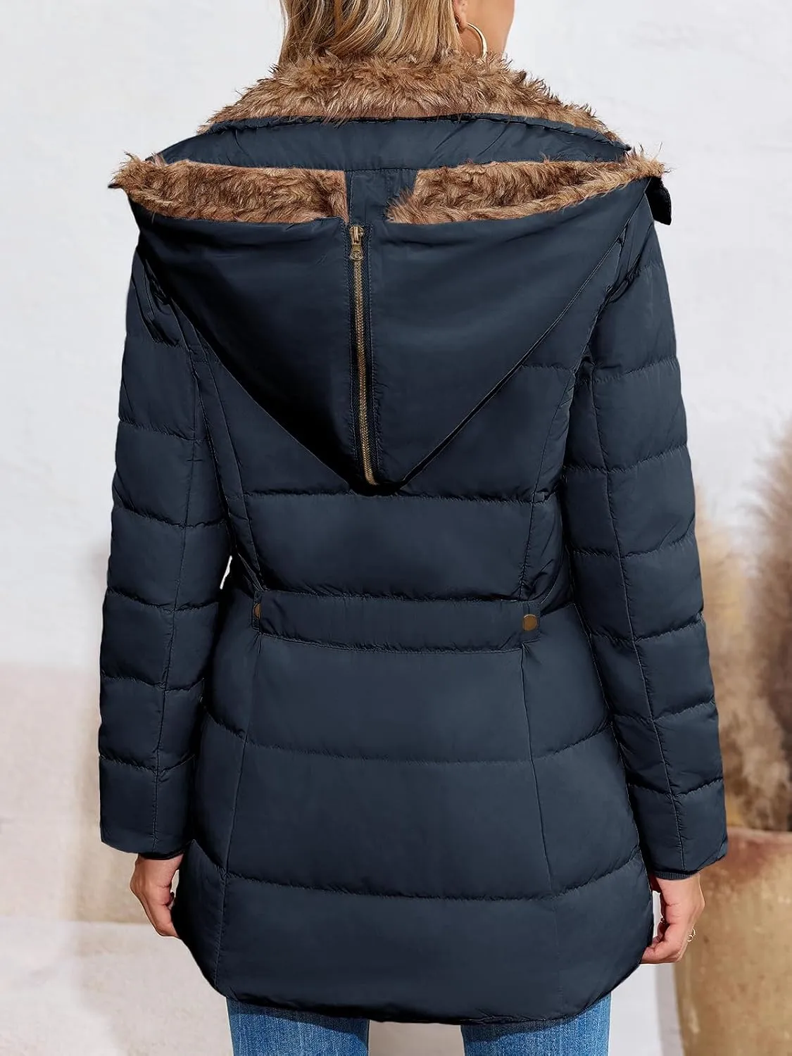 Remikstyt Womens Coats Winter Zipper Hooded Faux Fur Inside Down Jackets