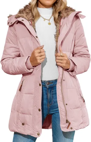 Remikstyt Womens Coats Winter Zipper Hooded Faux Fur Inside Down Jackets
