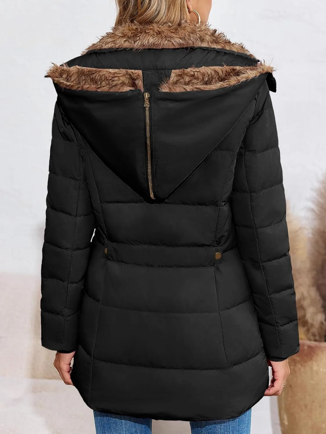 Remikstyt Womens Coats Winter Zipper Hooded Faux Fur Inside Down Jackets