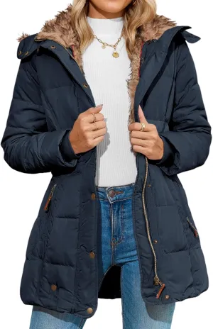Remikstyt Womens Coats Winter Zipper Hooded Faux Fur Inside Down Jackets