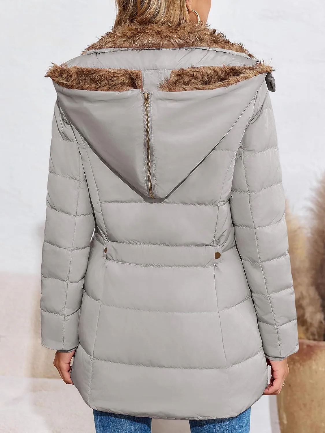 Remikstyt Womens Coats Winter Zipper Hooded Faux Fur Inside Down Jackets