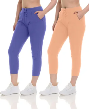 Sexy Basics French Terry Jogger Pants|Cotton Comfort | Capri Length Drawstring Sweat Pants | Multi Packs & Colors