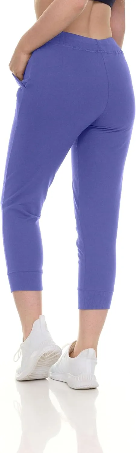 Sexy Basics French Terry Jogger Pants|Cotton Comfort | Capri Length Drawstring Sweat Pants | Multi Packs & Colors