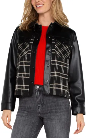 Shai Shirt Jacket with Blocking in Black Oatmeal Windowpane - Liverpool Los Angeles LM1082MZ17