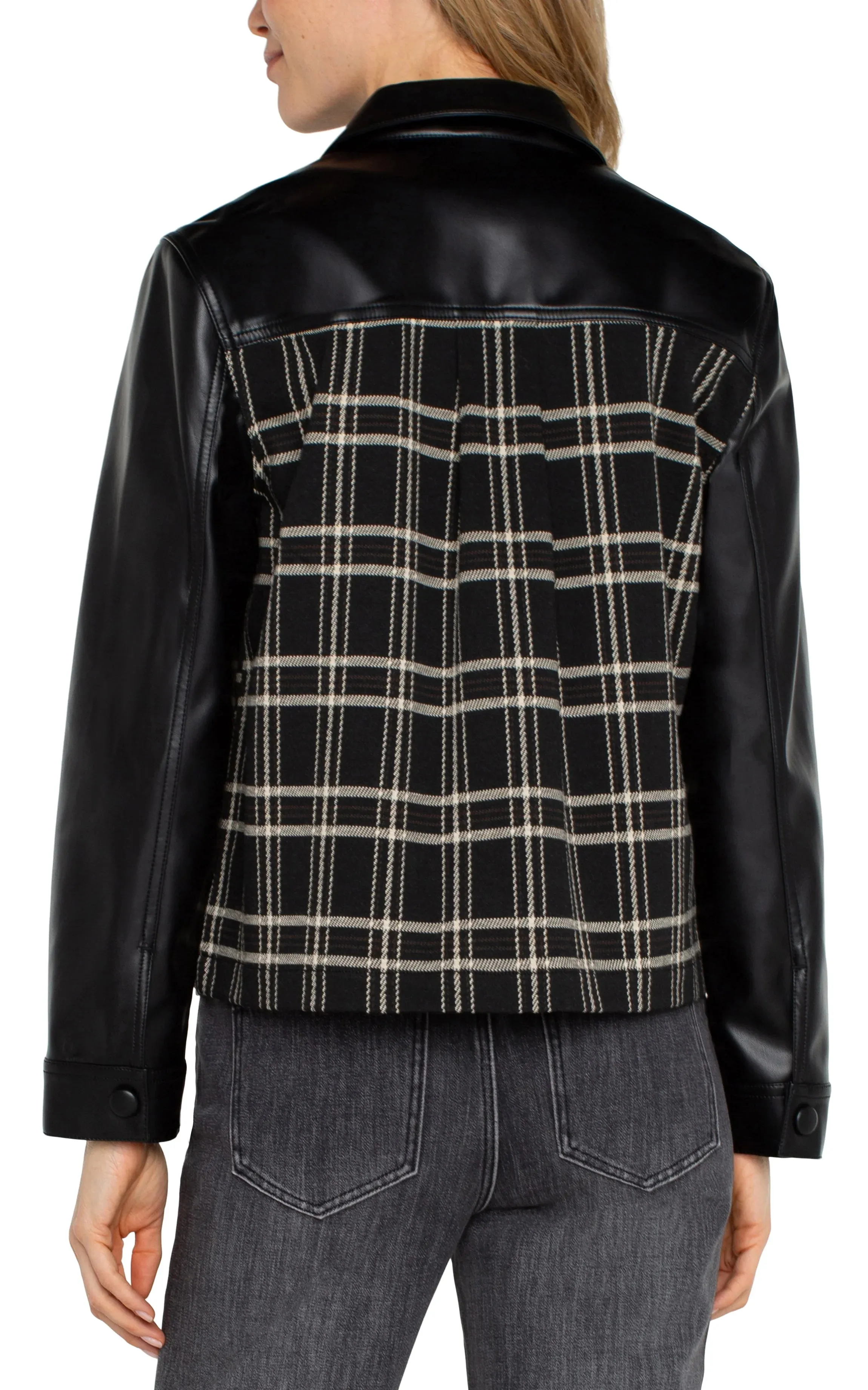Shai Shirt Jacket with Blocking in Black Oatmeal Windowpane - Liverpool Los Angeles LM1082MZ17