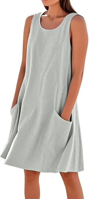 Summer Crinkle Linen Sundress for Women Sleeveless Tank Dress Breathable Beach Wedding Guest & Vacation Dress