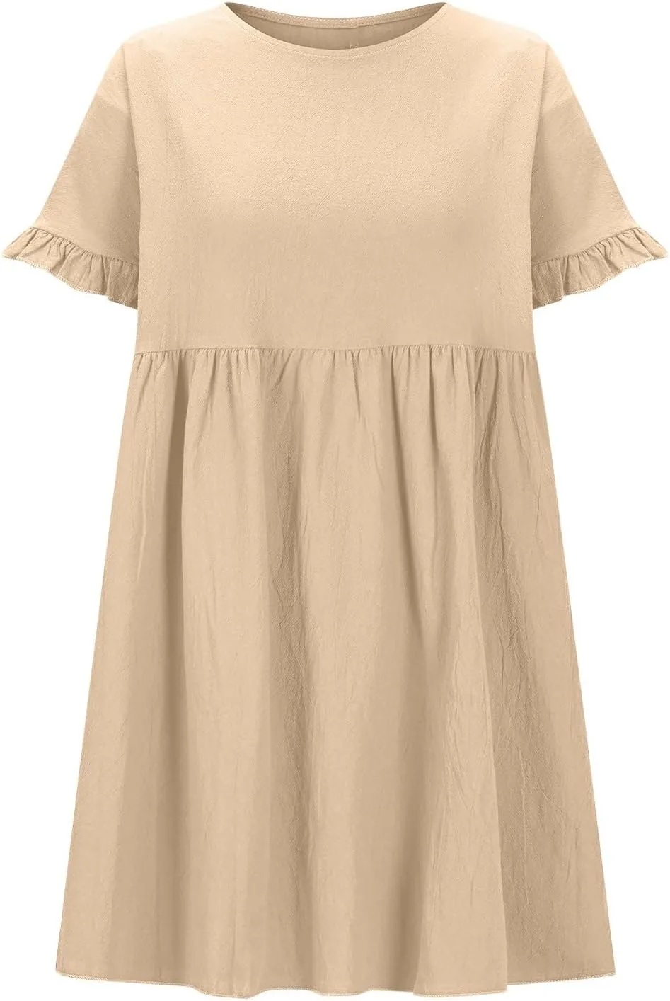 Summer Dresses for Women 2025 Vacation Short Sleeve Dress Casual Pleated Dress Crewneck Midi Dress Solid Color Dress
