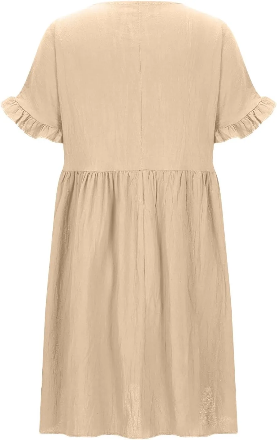 Summer Dresses for Women 2025 Vacation Short Sleeve Dress Casual Pleated Dress Crewneck Midi Dress Solid Color Dress
