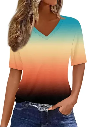 Summer Tops for Women 2025 Short Sleeve V Neck Plus Size Womens Tops Drssy Casual Shirts for Women Blouese Trendy