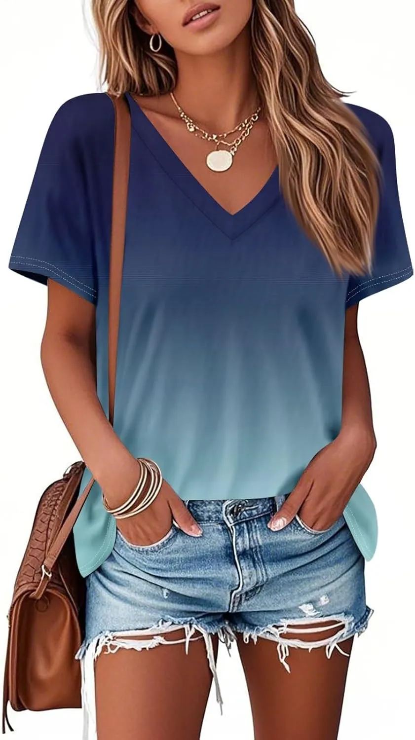 Summer Tops for Women 2025 Short Sleeve V Neck Plus Size Womens Tops Drssy Casual Shirts for Women Blouese Trendy