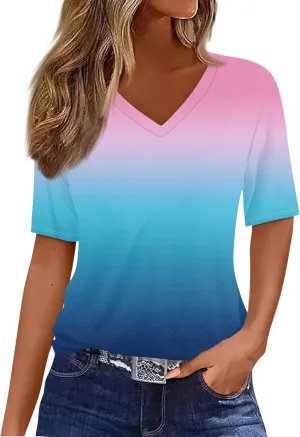 Summer Tops for Women 2025 Short Sleeve V Neck Plus Size Womens Tops Drssy Casual Shirts for Women Blouese Trendy