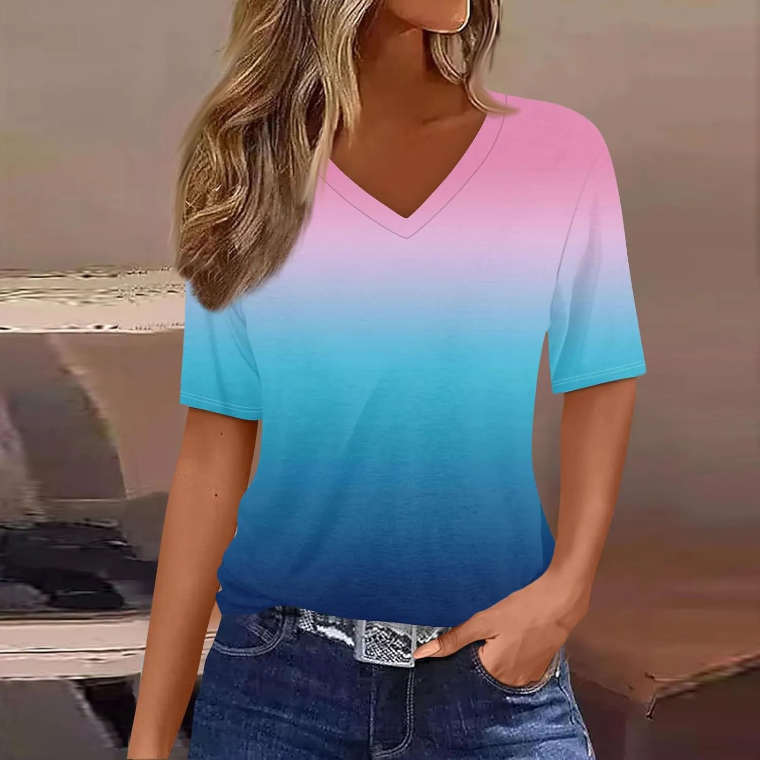 Summer Tops for Women 2025 Short Sleeve V Neck Plus Size Womens Tops Drssy Casual Shirts for Women Blouese Trendy