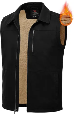TBMPOY Men's Winter Vest Casual Sherpa Fleece lined Full Zip Lightweight Vest Outerwear Warm Cotton Travel Jackets