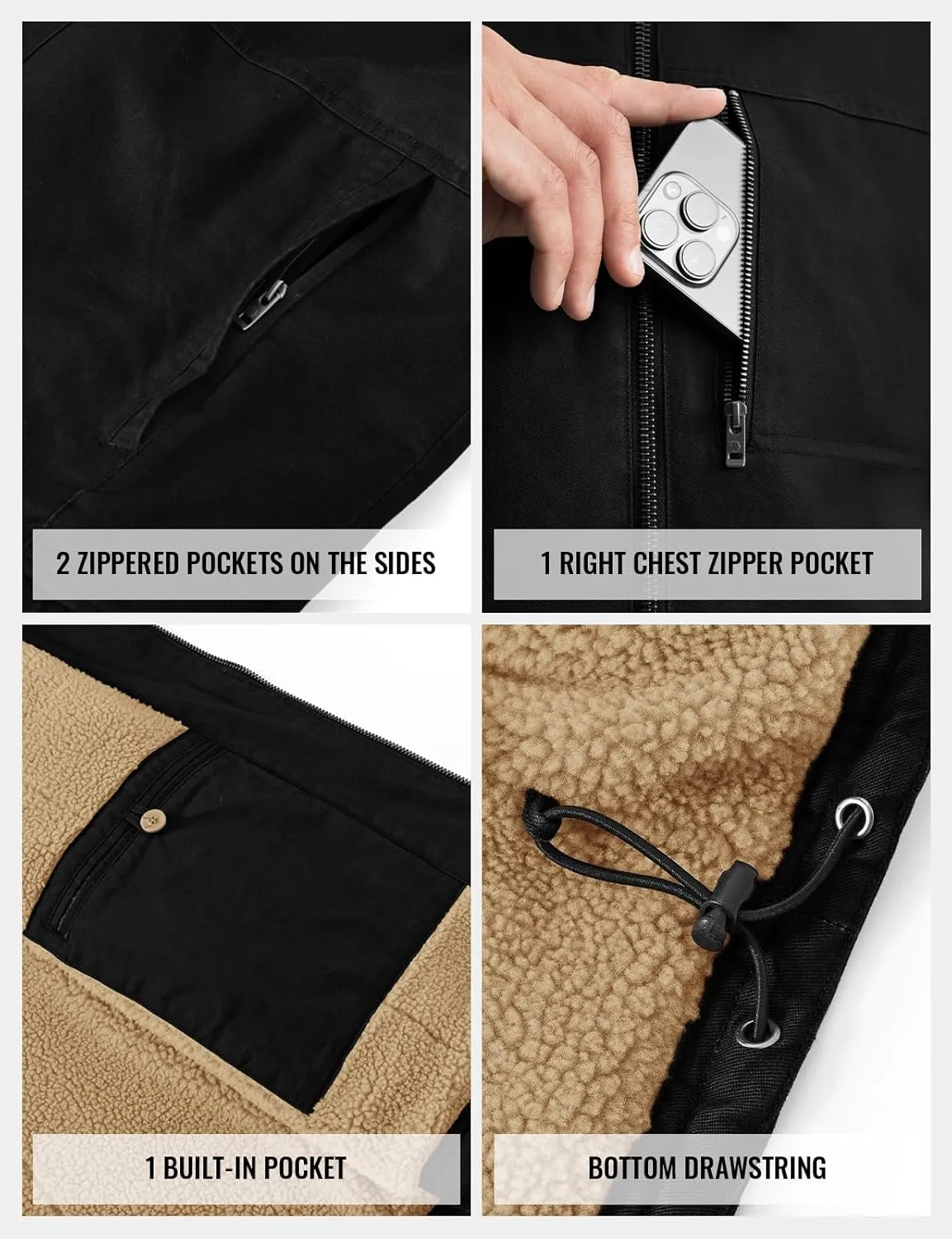 TBMPOY Men's Winter Vest Casual Sherpa Fleece lined Full Zip Lightweight Vest Outerwear Warm Cotton Travel Jackets