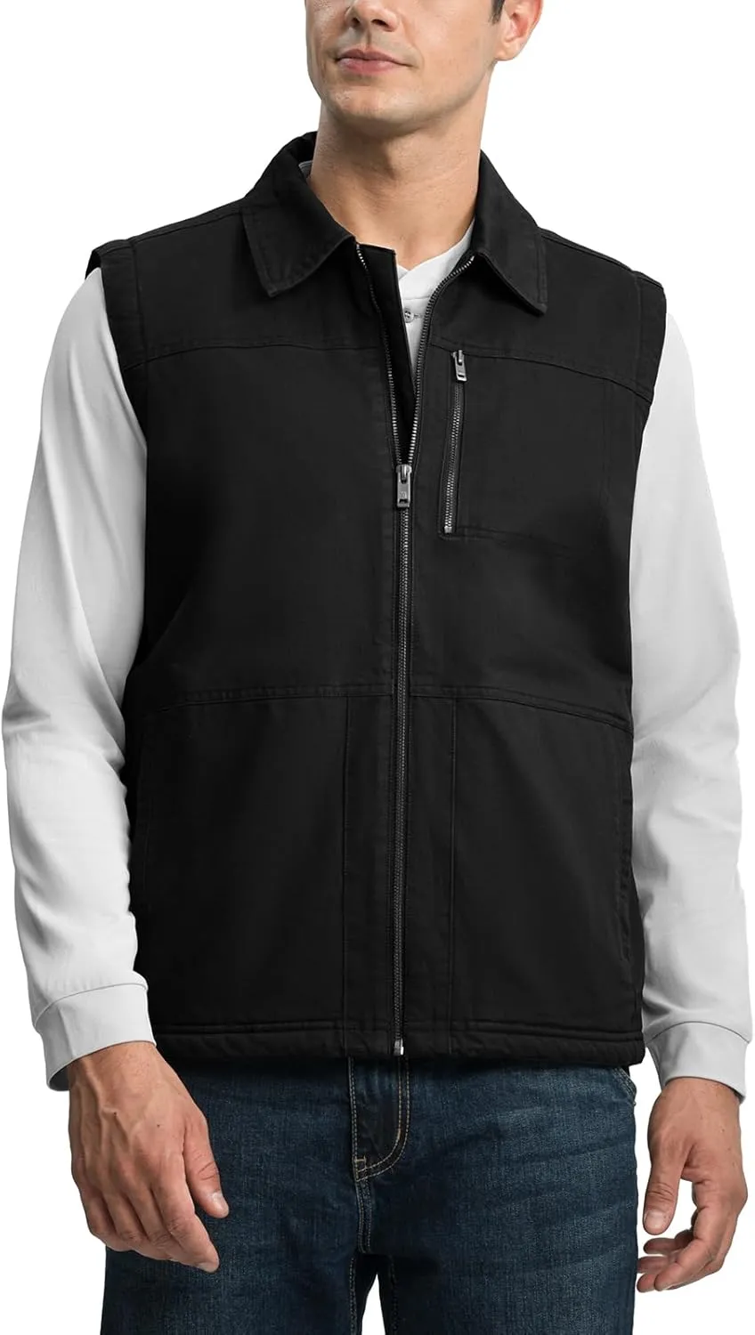 TBMPOY Men's Winter Vest Casual Sherpa Fleece lined Full Zip Lightweight Vest Outerwear Warm Cotton Travel Jackets