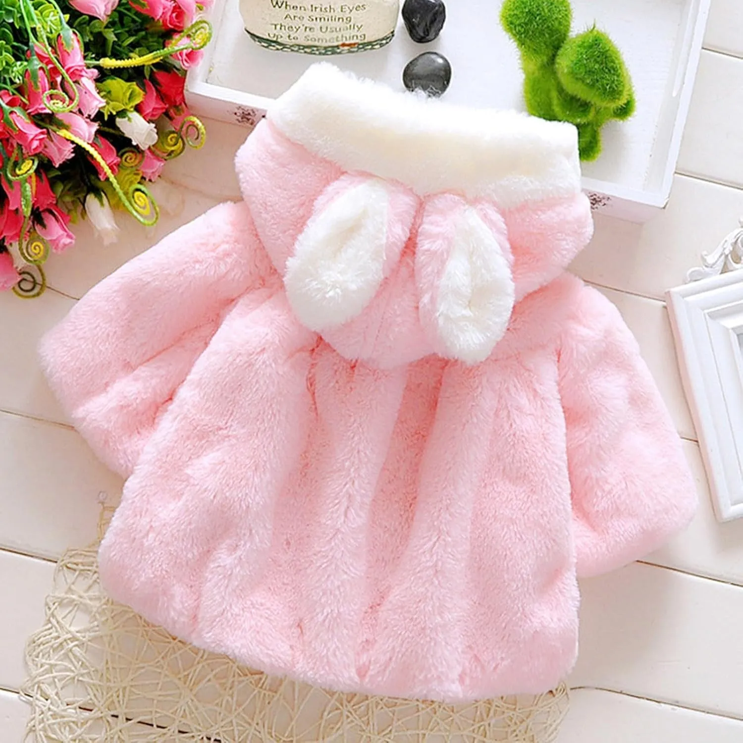 Toddler Baby Girls Winter Fleece Cape Cloak Coat Kids Cute Bunny Hooded Jackets Windproof Baby Warm Outwear Clothes
